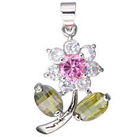 Pendant CZ with Silver-plated Flower (B0233)