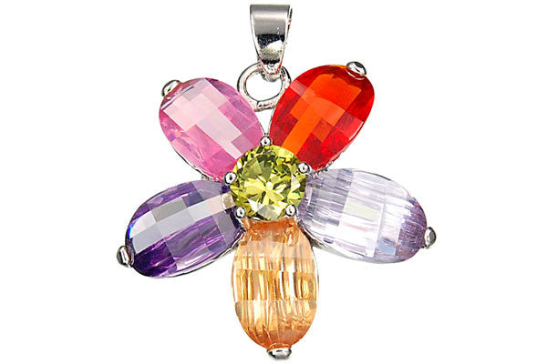 Pendant CZ with Silver-plated Flower (B0049)
