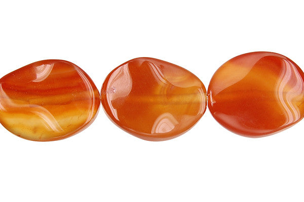 Red Agate Wavy Flat Oval Beads