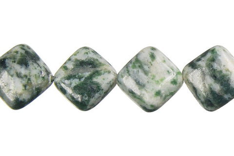 Green Spot Agate Diamond Square Beads