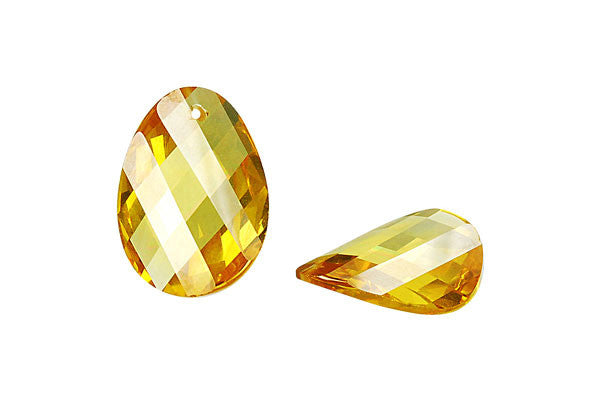 Pendant Cubic Zirconia Faceted Twisted Flat Oval (Yellow)