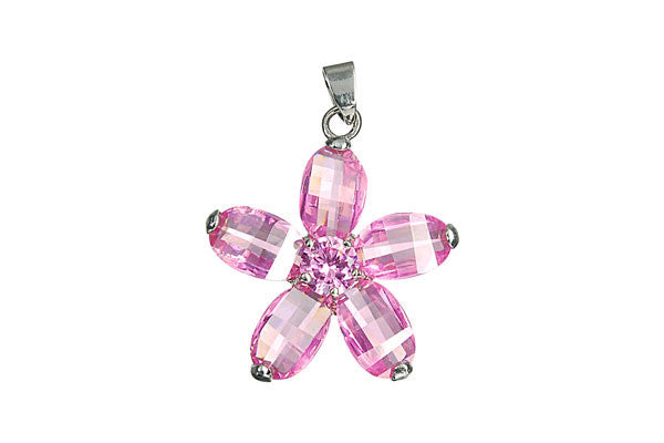 Pendant CZ with Silver-plated Flower (B0048)