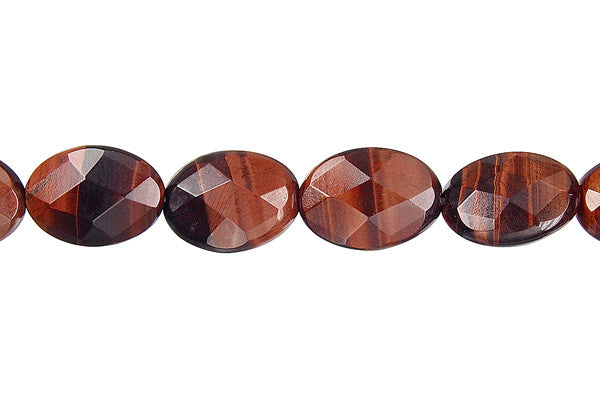 Red Tiger Eye Faceted Flat Oval Beads
