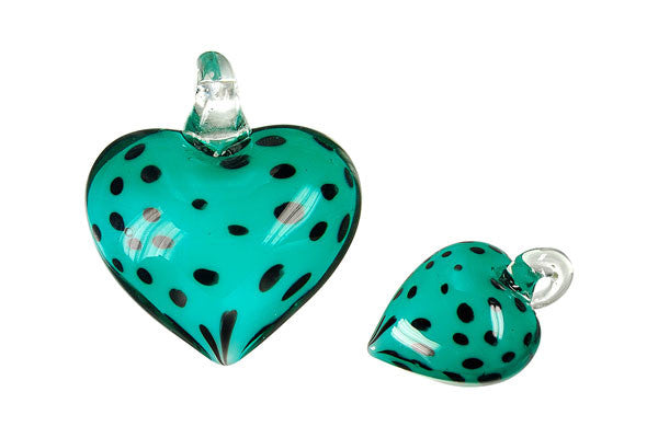 Pendant Murano Foil Glass Heart Dalmatian (Light Green)