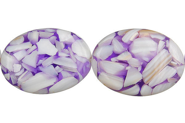 Shell (Purple & White) Flat Oval Beads