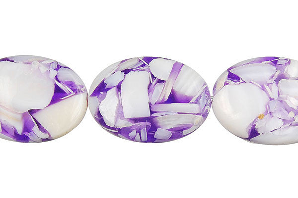 Shell (Purple & White) Flat Oval Beads