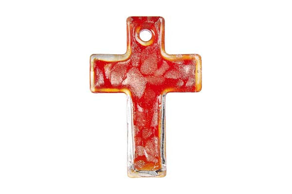 Pendant Murano Foil Glass Cross (Red)