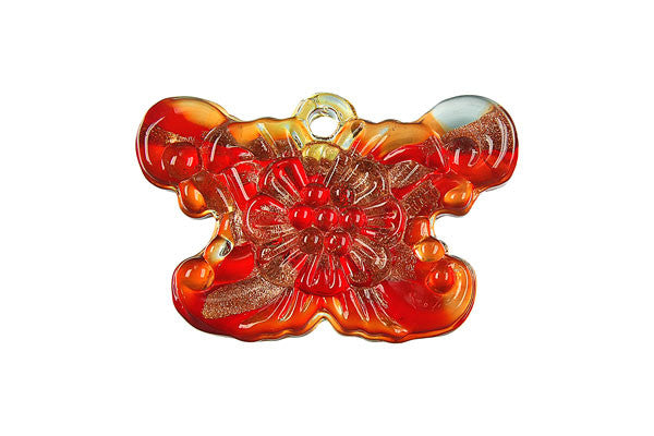 Pendant Murano Foil Glass Butterfly (Red)