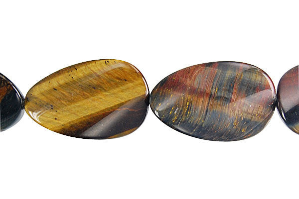Tiger Eye (Yellow and Blue) Twisted Flat Oval Beads