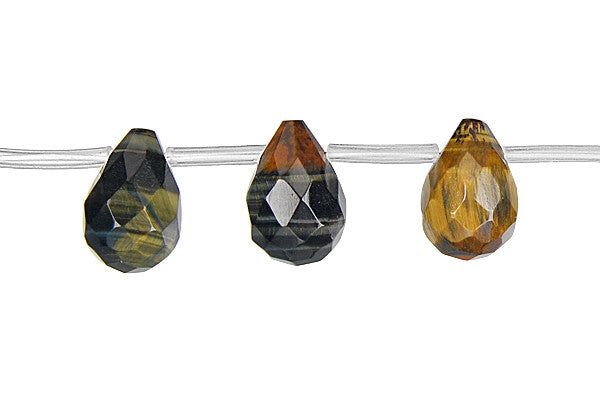 Tiger Eye (Yellow and Blue) Faceted Briolette Beads
