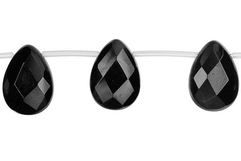 Black Onyx (AAA) Faceted Flat Briolette Beads