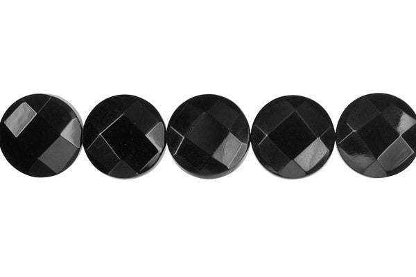 Black Onyx (AAA) Faceted Coin Beads