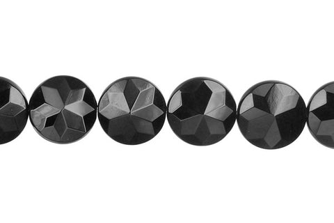 Black Onyx (AAA) Faceted Coin (Flower Shape) Beads