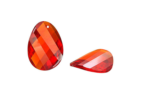 Pendant Cubic Zirconia Faceted Twisted Flat Oval (Orange Red)