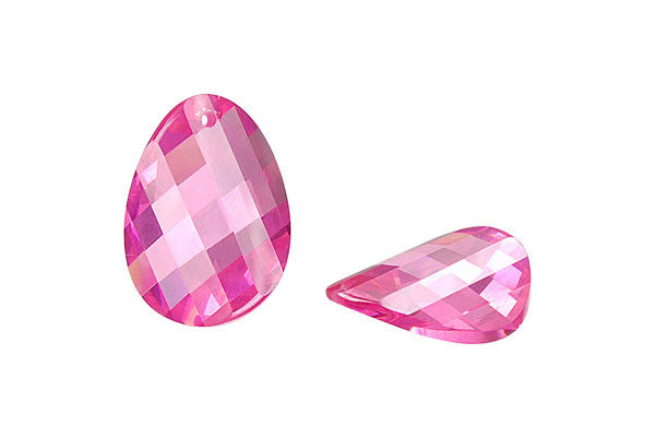Pendant Cubic Zirconia Faceted Twisted Flat Oval (Pink)