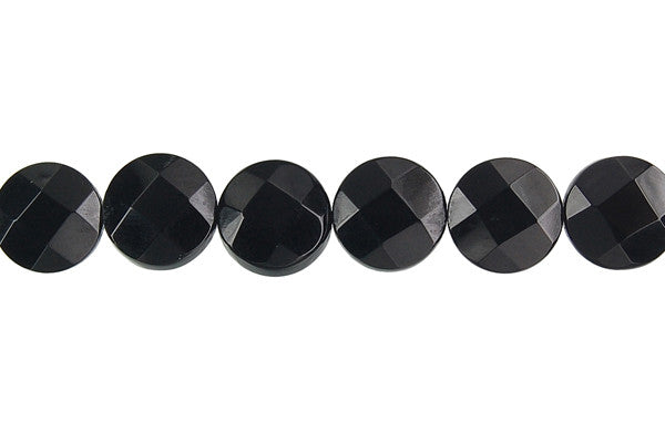 Black Onyx (AAA) Faceted Coin Beads