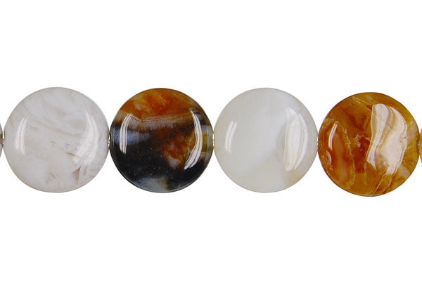 Bamboo Leaf Agate Coin Beads