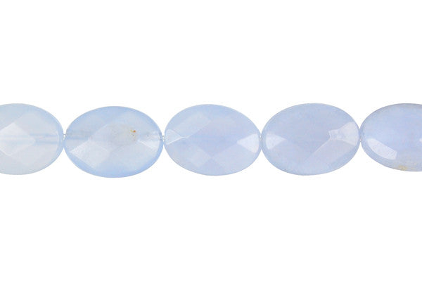 Blue Chalcedony Faceted Flat Oval Beads
