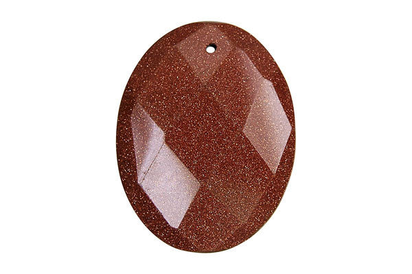 Pendant Gold Stone Faceted Flat Oval