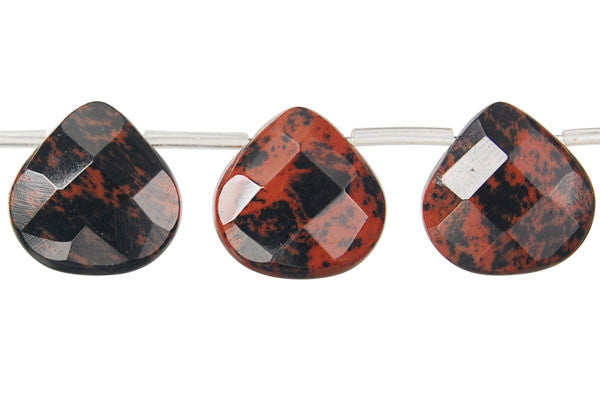 Mahogany Obsidian Faceted Flat Heart Briolette Beads