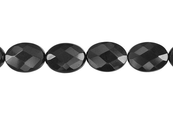 Black Swan Faceted Flat Oval Beads