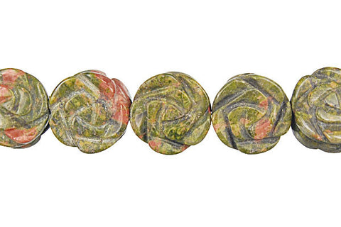Unakite (Brazil) Carved Rose (Coin) Beads