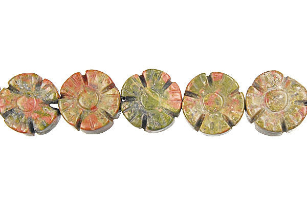 Unakite (Brazil) Carved Clubs (Coin) Beads