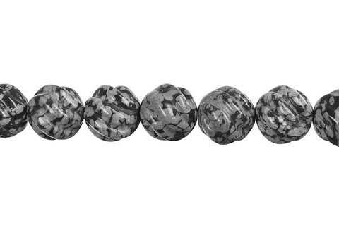 Snowflake Obsidian Carved Wave (Round) Beads