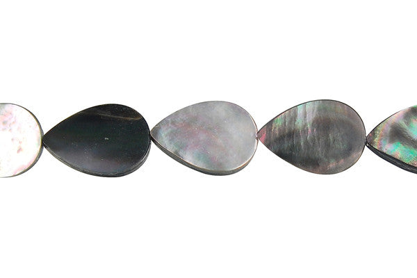 Shell (Black MOP) Flat Briolette (Vertical Drilled) Beads