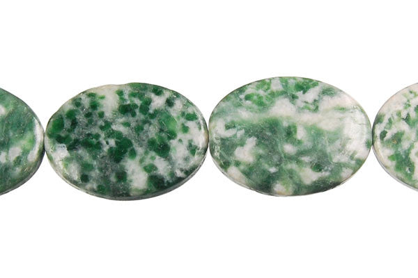 Green Spot Agate Flat Oval Beads