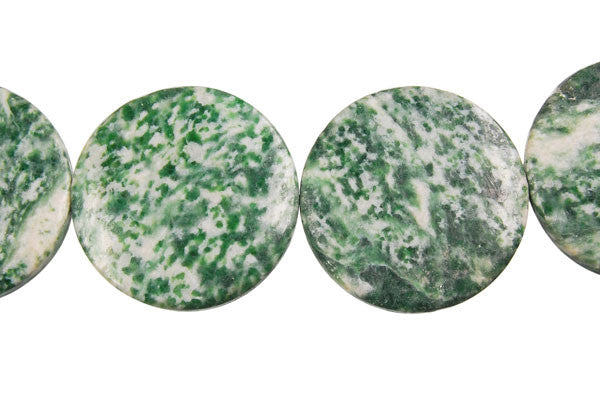 Green Spot Agate Coin Beads