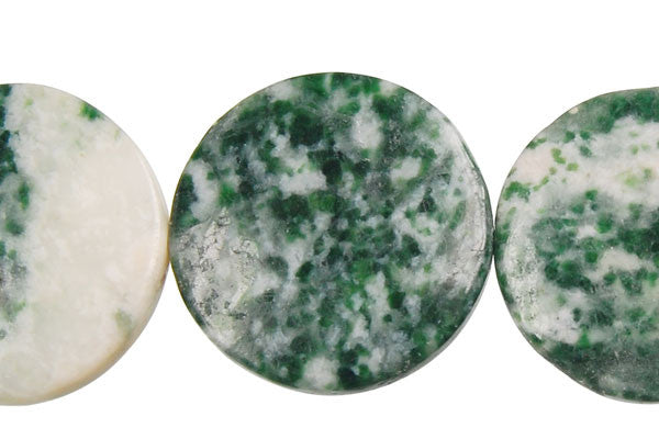 Green Spot Agate Coin Beads