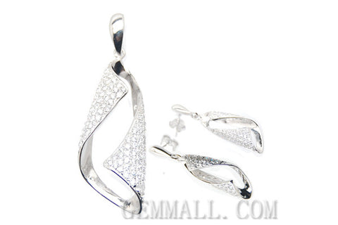 Sterling Silver CZ Micro-Paved Pendant with Earring Style (RHPE0009)
