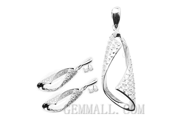 Sterling Silver CZ Paved Pendant with Earring Style (RHPE0010)