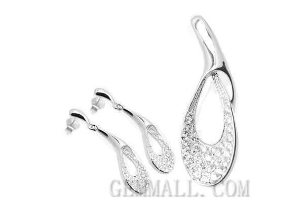 Sterling Silver CZ Micro-Paved Pendant with Earring Style (RHPE0011)