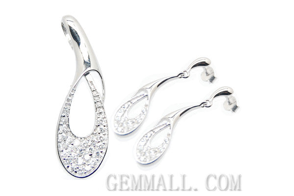 Sterling Silver CZ Paved Pendant with Earring Style (RHPE0012)