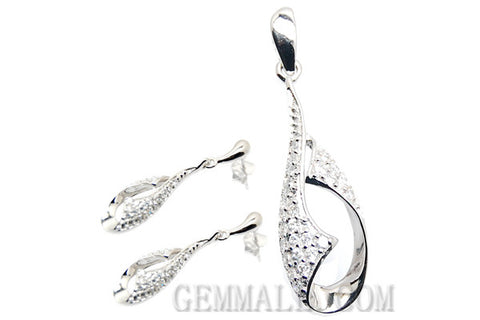 Sterling Silver CZ Paved Pendant with Earring Style (RHPE0014)