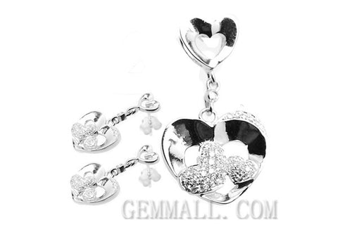 Sterling Silver CZ Micro-Paved Pendant with Earring Style (RHPE0015)