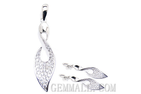 Sterling Silver CZ Micro-Paved Pendant with Earring Style (RHPE0017)