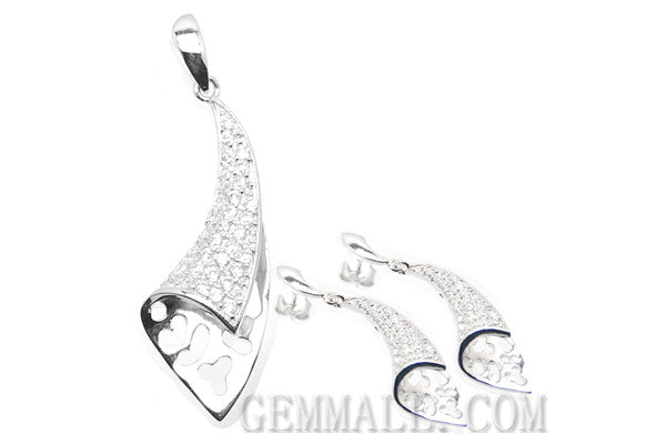 Sterling Silver CZ Paved Pendant with Earring Style (RHPE0020)