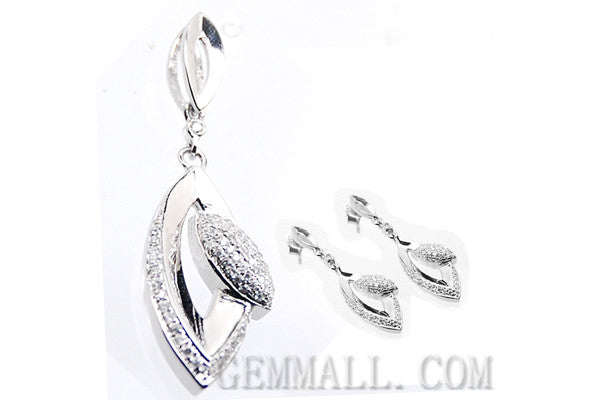 Sterling Silver CZ Micro-Paved Pendant with Earring Style (RHPE0021)