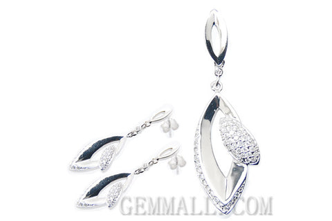 Sterling Silver CZ Paved Pendant with Earring Style (RHPE0022)