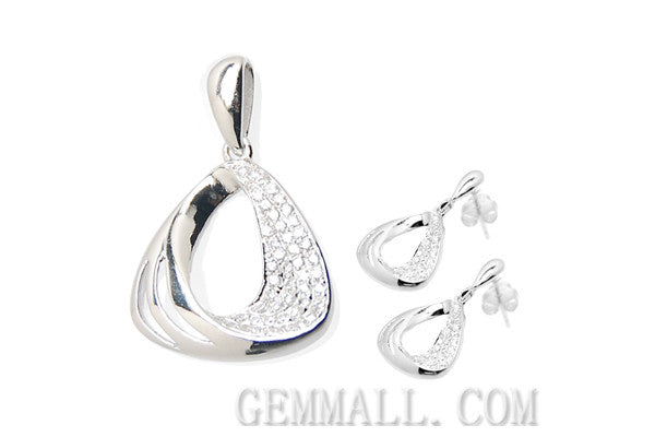 Sterling Silver CZ Micro-Paved Pendant with Earring Style (RHPE0023)
