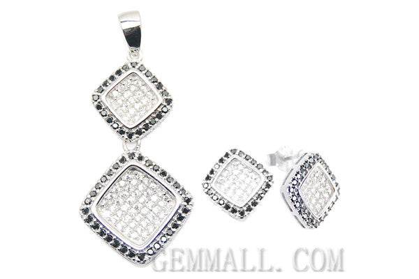 Sterling Silver CZ Paved Pendant with Earring Style (RHPE0028)